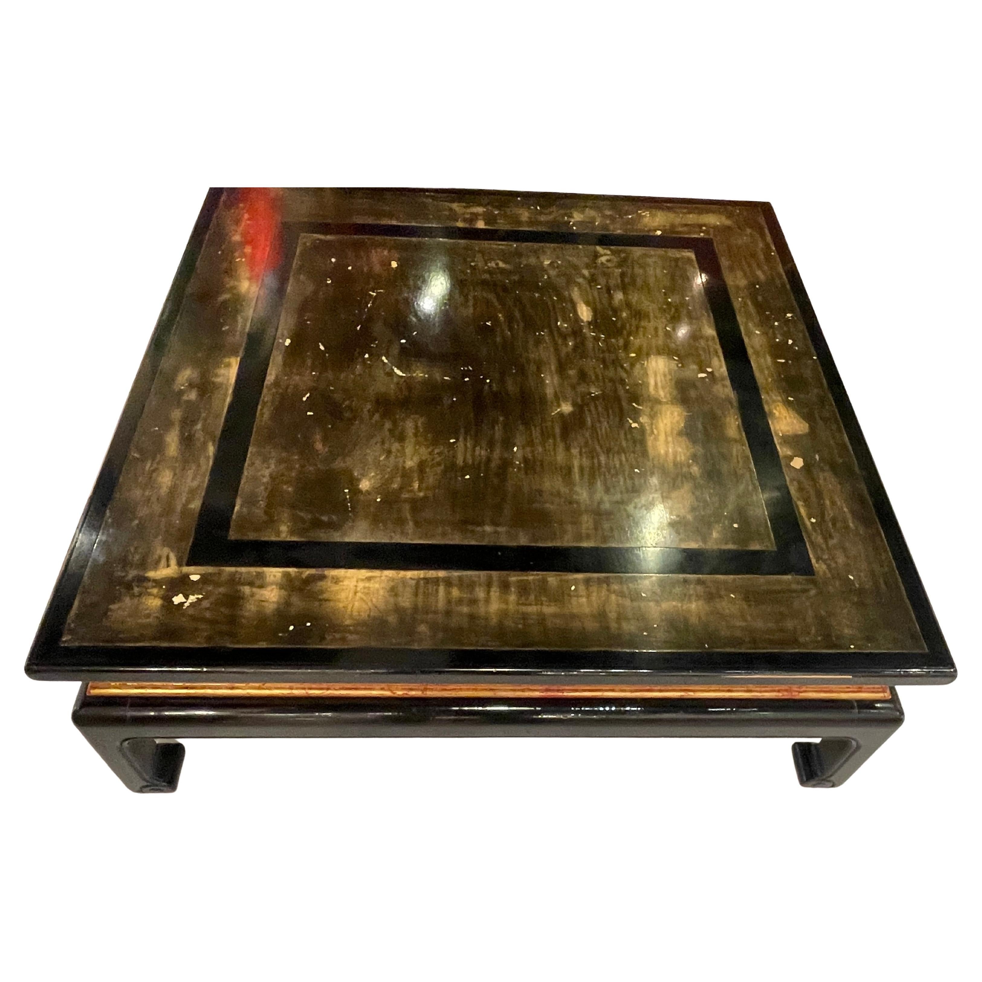 Large Lacquer Low Table With Gold Leaf, China 1950. For Sale