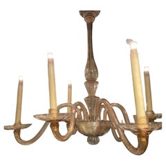 Elegant Six Arms Amber Chandelier by Venini, Italy 1930.
