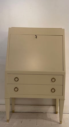 Elegant Ivory Lacquer Secretaire In The Style of André Arbus by De Coene Belgium