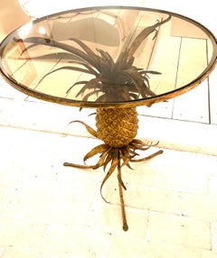 Elegant Gilt Metal Gueridon with Pineapple, Italy 1950.