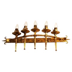 Wall Sconce Original Lamp Gold Leaf Wrought Iron 5 Bulbs, Spain