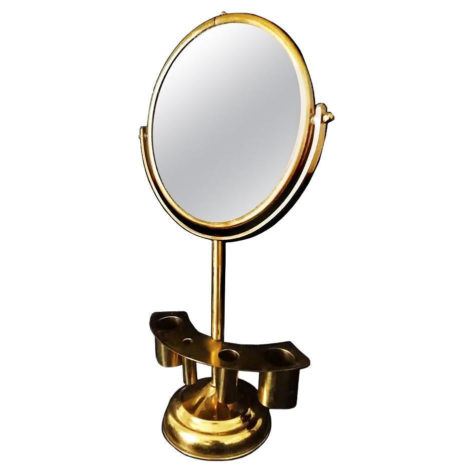   Art Deco Mirror Vanity Brass  With Pencil Holder, Midcentury