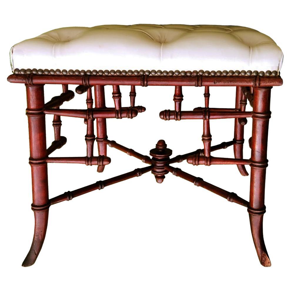  Hollywood Regency Stool  Faux Bamboo  Chinese Chippendale Whit Capitone   