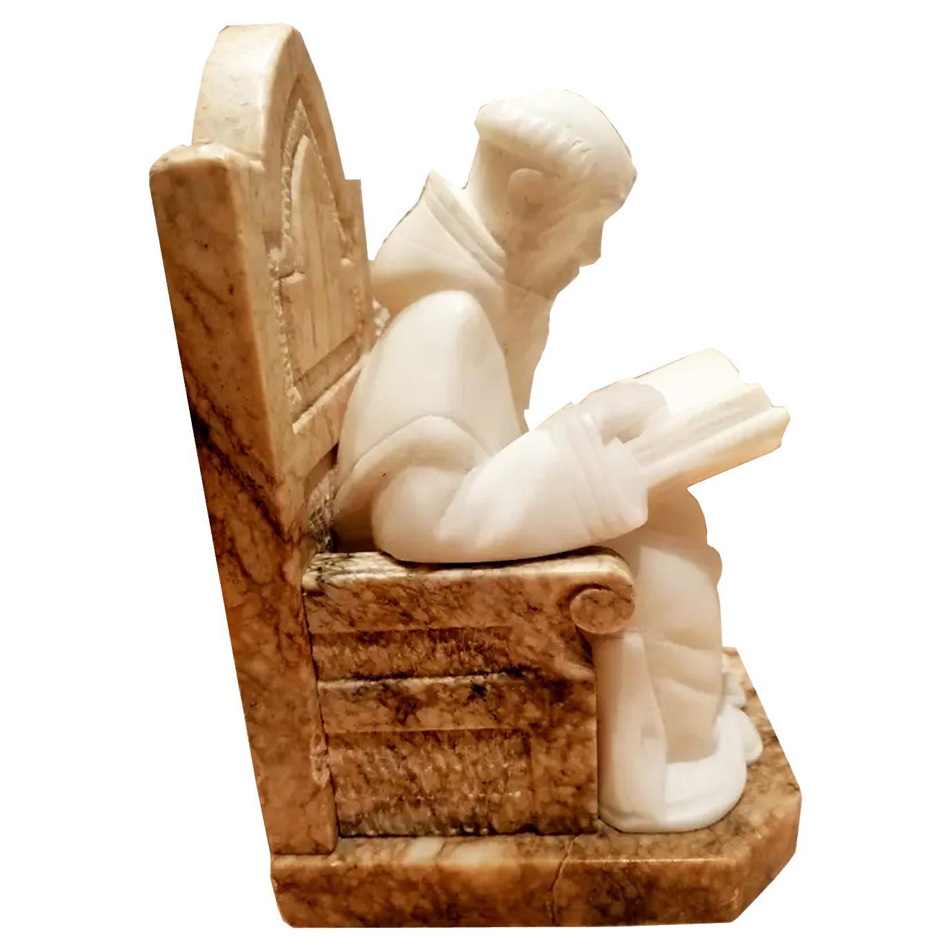 Alabaster and marble bookends in the shape of monks sitting on a throne reading a book Medieval style figur of a monge carved on the albastro bench  in Italian marble.
Library, Book, Throne, medieval, revival

You can ask us the price of shipping to