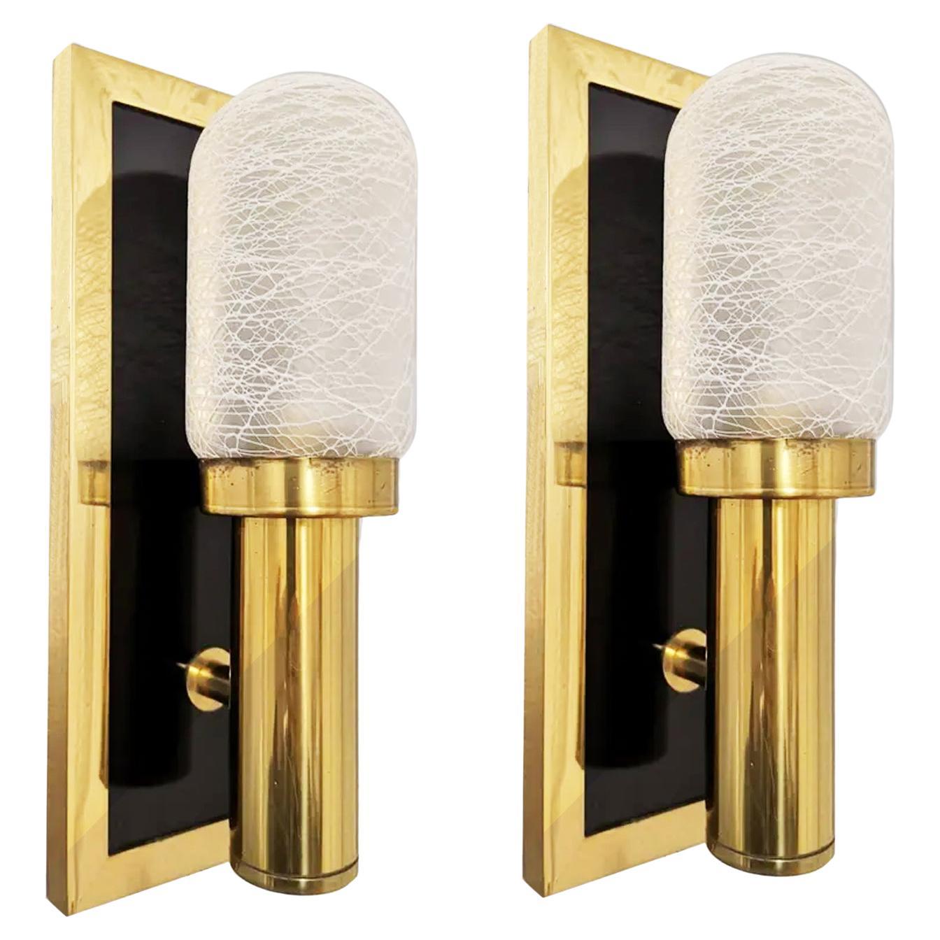 Italian Wall Sconces Posible Sciolari  Brass and Black Crytal Italy Mid-Century For Sale