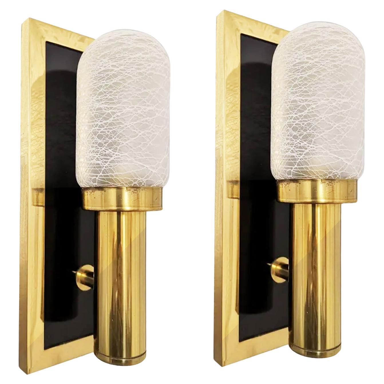 Wall Sconces Posible Sciolari  Brass and Black Crytal Italy Mid-Century For Sale