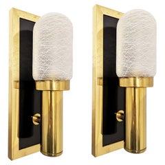 Wall Sconces Posible Sciolari  Brass and Black Crytal Italy Mid-Century