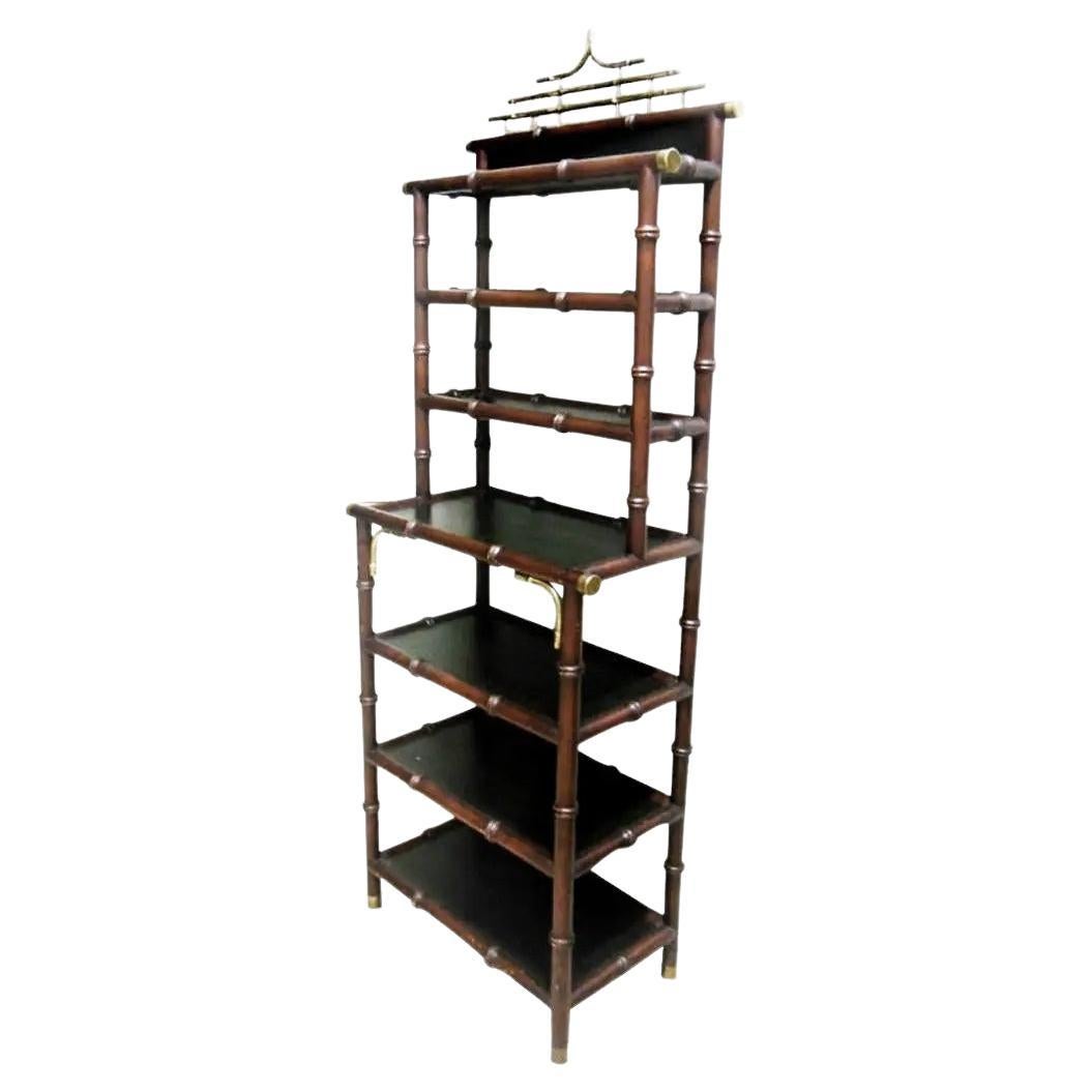 English   Shelving Wood  Faux Bamboo & Brass  Chippendale Chinoiserie  Hollywood Regency For Sale