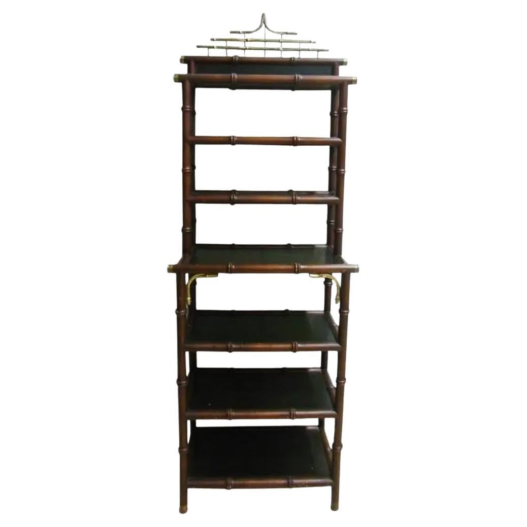   Shelving Wood  Faux Bamboo & Brass  Chippendale Chinoiserie  Hollywood Regency For Sale
