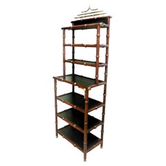 Spectacular Shelving Pagoda Faux Bamboo and Brass Chippendale Chinoiserie