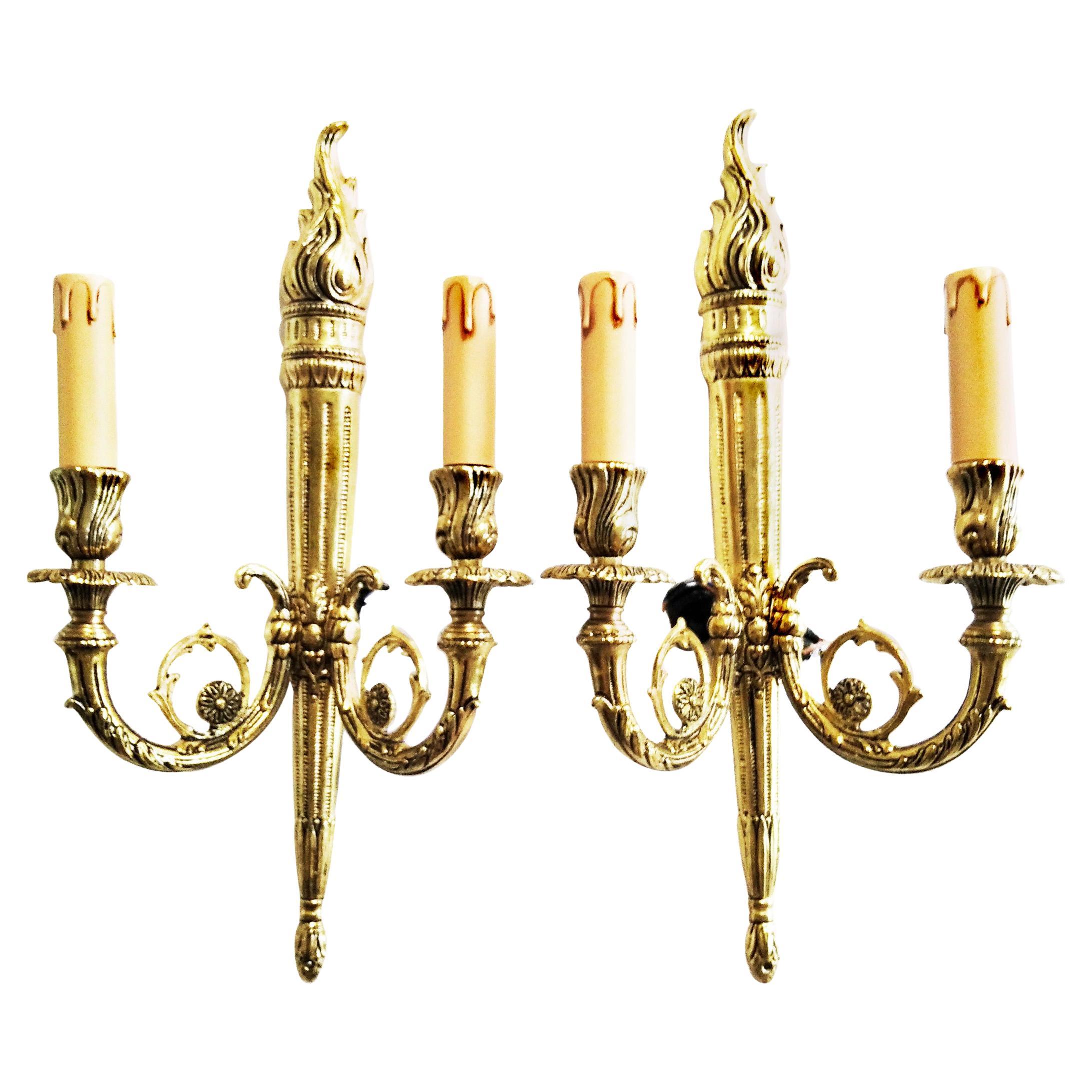 Wall Sconces Louis XVI Style, 20th Century, Brass  or Bronze Dore   For Sale