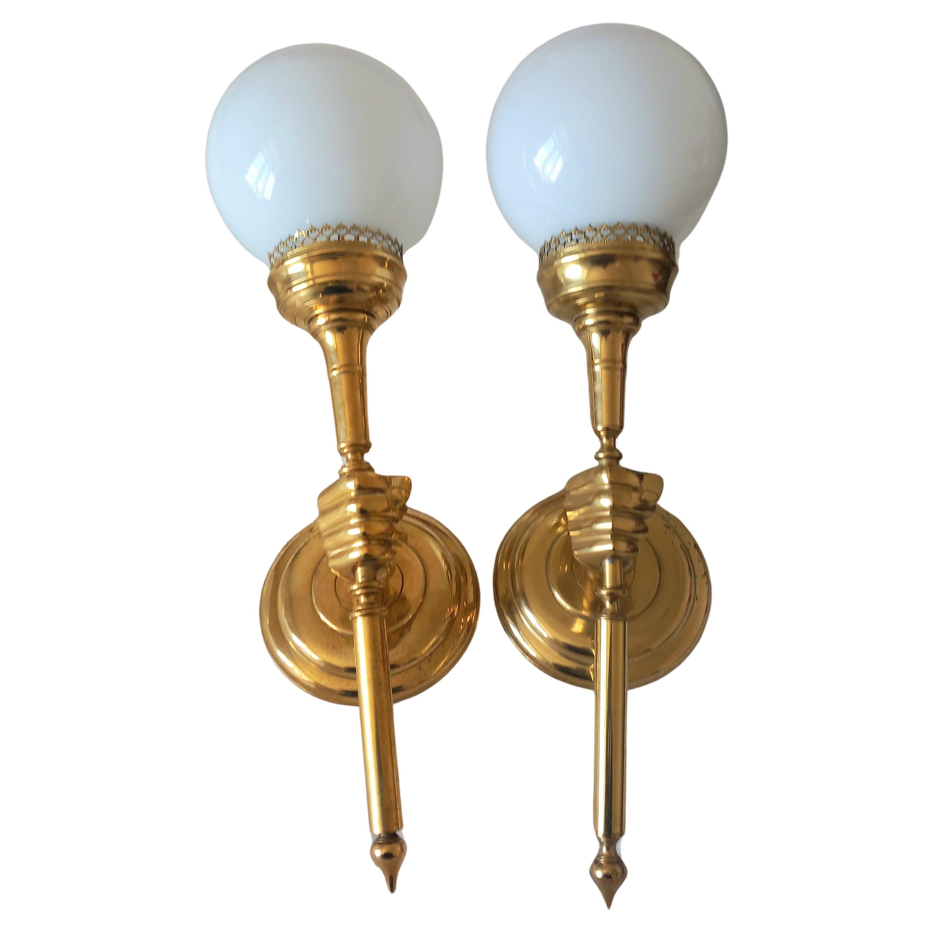 Wall Sconce Torch Extra Large Brass  Opal Glass Spectacular (2:Each)