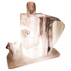  Sculture Light Iceberg Polar Bears on Ice, Spain.Onix Or Alabaster Midcentury