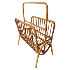 Magazine Rack Midcentury Natural Fiber Wicker and Bamboo from the 60s
