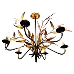 Chandelier and Pendant with Gold and Copper Leaves Iron, Fance, 1950s