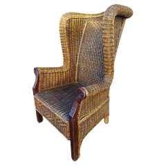  Wingback Armchair, Very Big Spanish Wicker High Backrest and Very Wide Seat