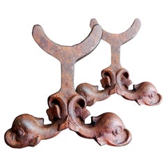 Andirons Cast Iron Antiques Fireplace  Ducks Shaped, France, Early 20th Century