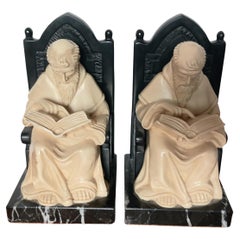 Bookends Pair of Bakelite and Marble in Form of Medieval Library Very Original