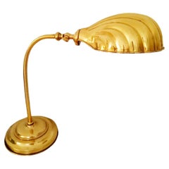 Vintage   Desk or Table Lamp Shell Brass Gooseneck, Gold  Art Deco Style