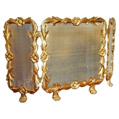 Fire Screen Bronze  Brass With a Garland of Flowers and Leaves Mid 20th Century