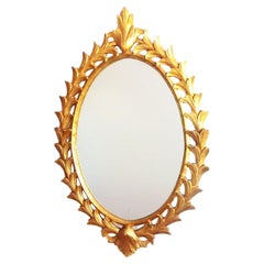 Antique Wall Mirror Glod Leaf  Large Wood Acanthus Leaves Mid-20th Century.  France