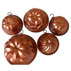 Moldes De Cobre Antiguos Decoración De Pared Para Cocina, Lote De 5, Finales Siglo XIX