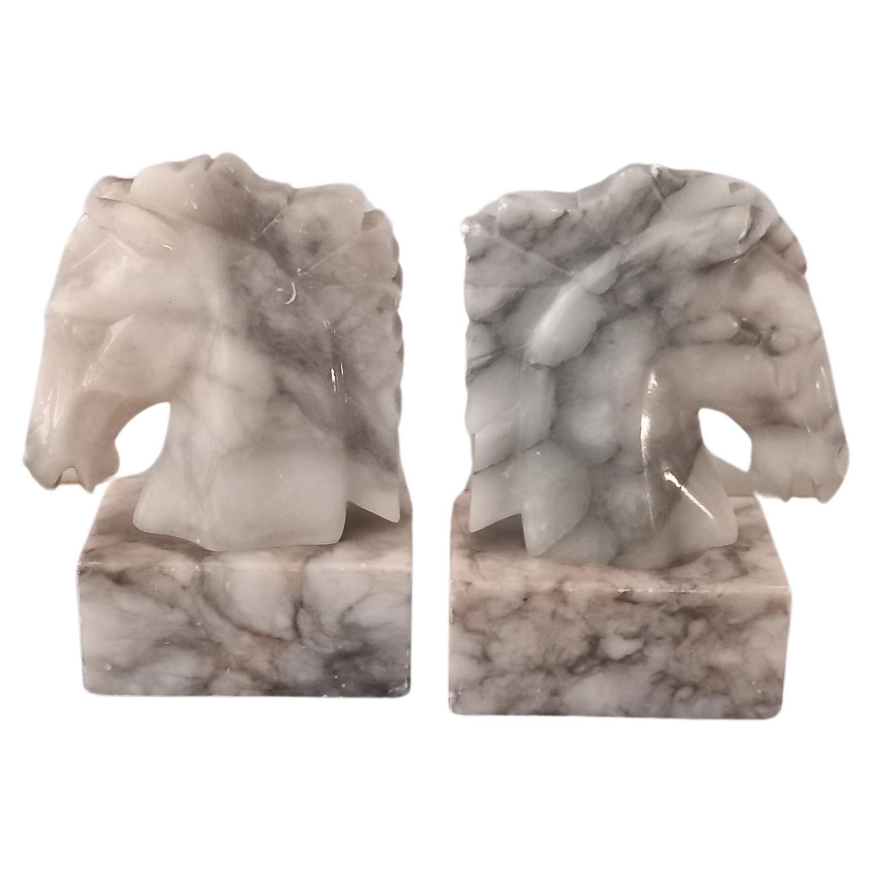 Bookends Art Deco Grey Alabaster Horses Mid-20th Century Italy 40s