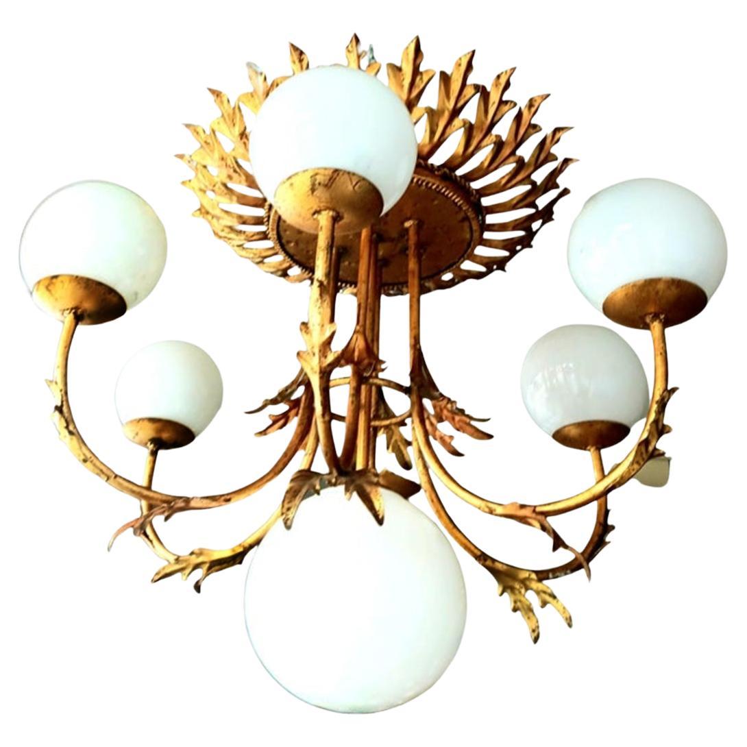 Sunburst Foliage Floral Ceiling Light / Chandelier Large Size, Rare Spectacular For Sale 2