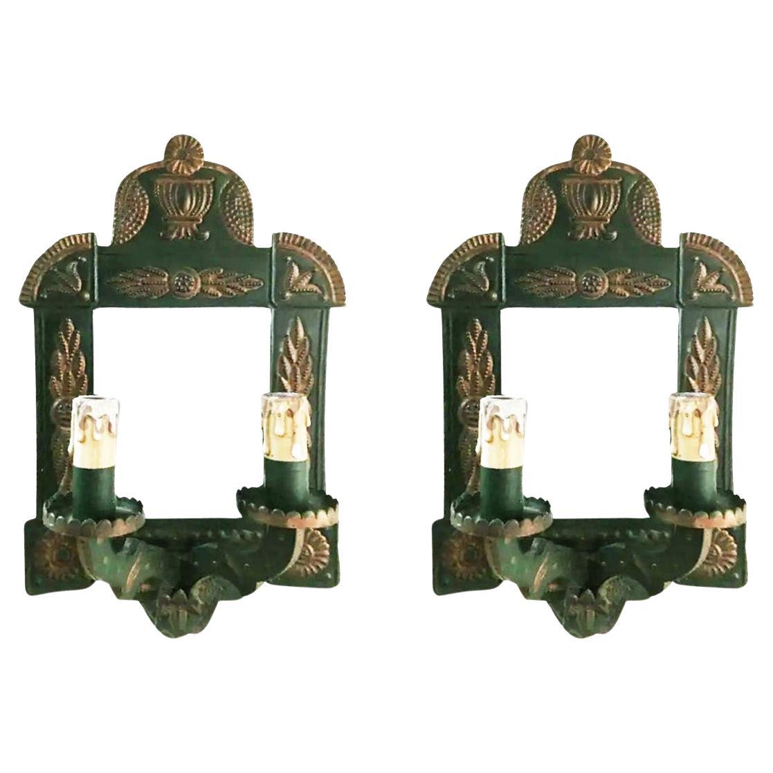 Wandleuchter Original Wandleuchter aus Zinnblech mit Beleuchtung  oder Wandspiegel