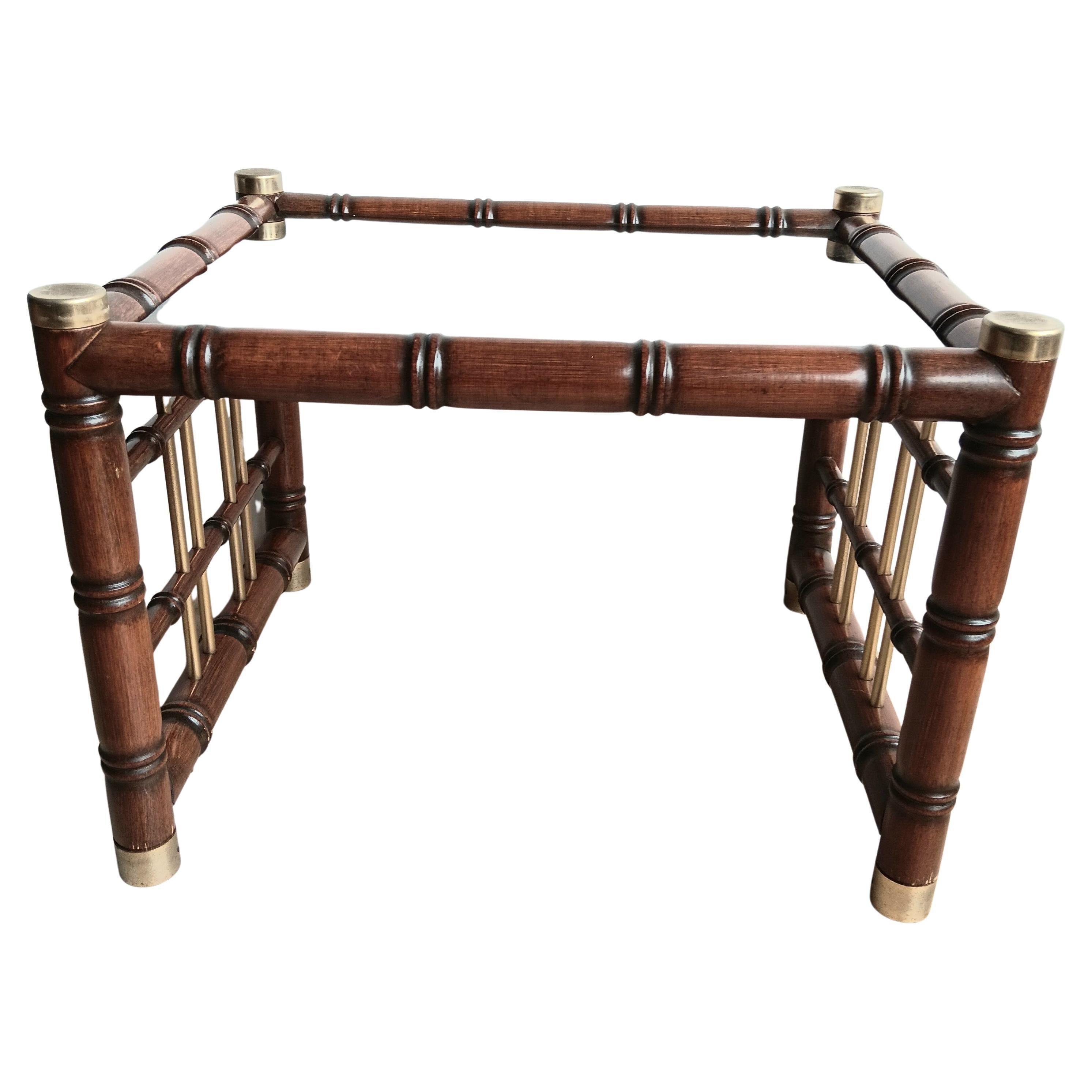 Table Faux Bamboo Chippendale Chinoiserie   and Brass Hollywood Regency For Sale