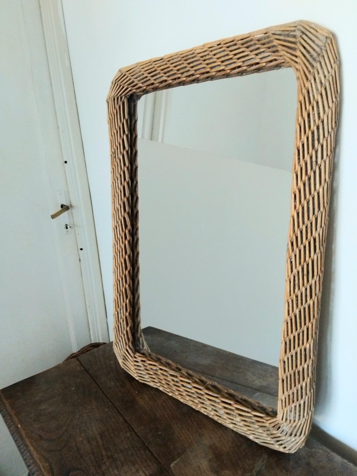 Wicker Mirror Wiker Rectangular Shaped For Sale