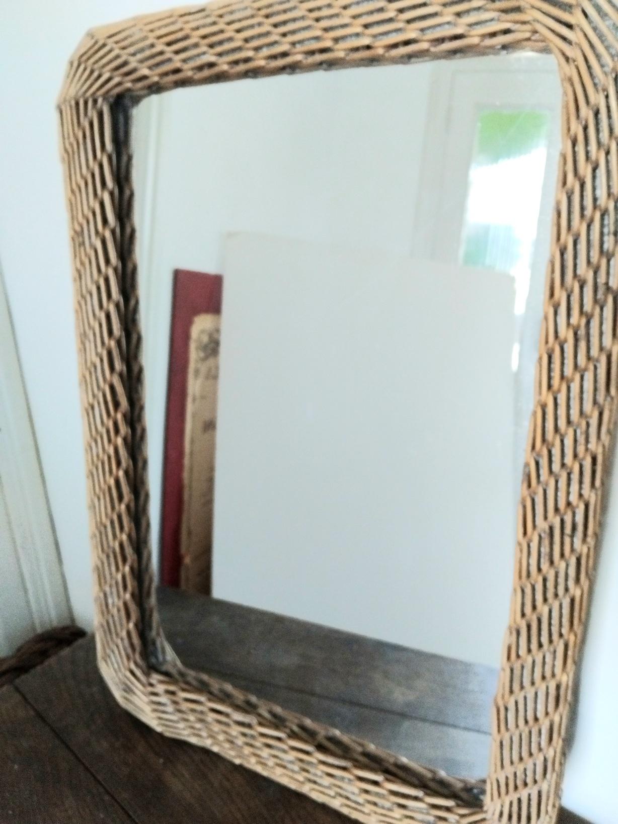 Late 20th Century Mirror Wiker Rectangular Shaped For Sale