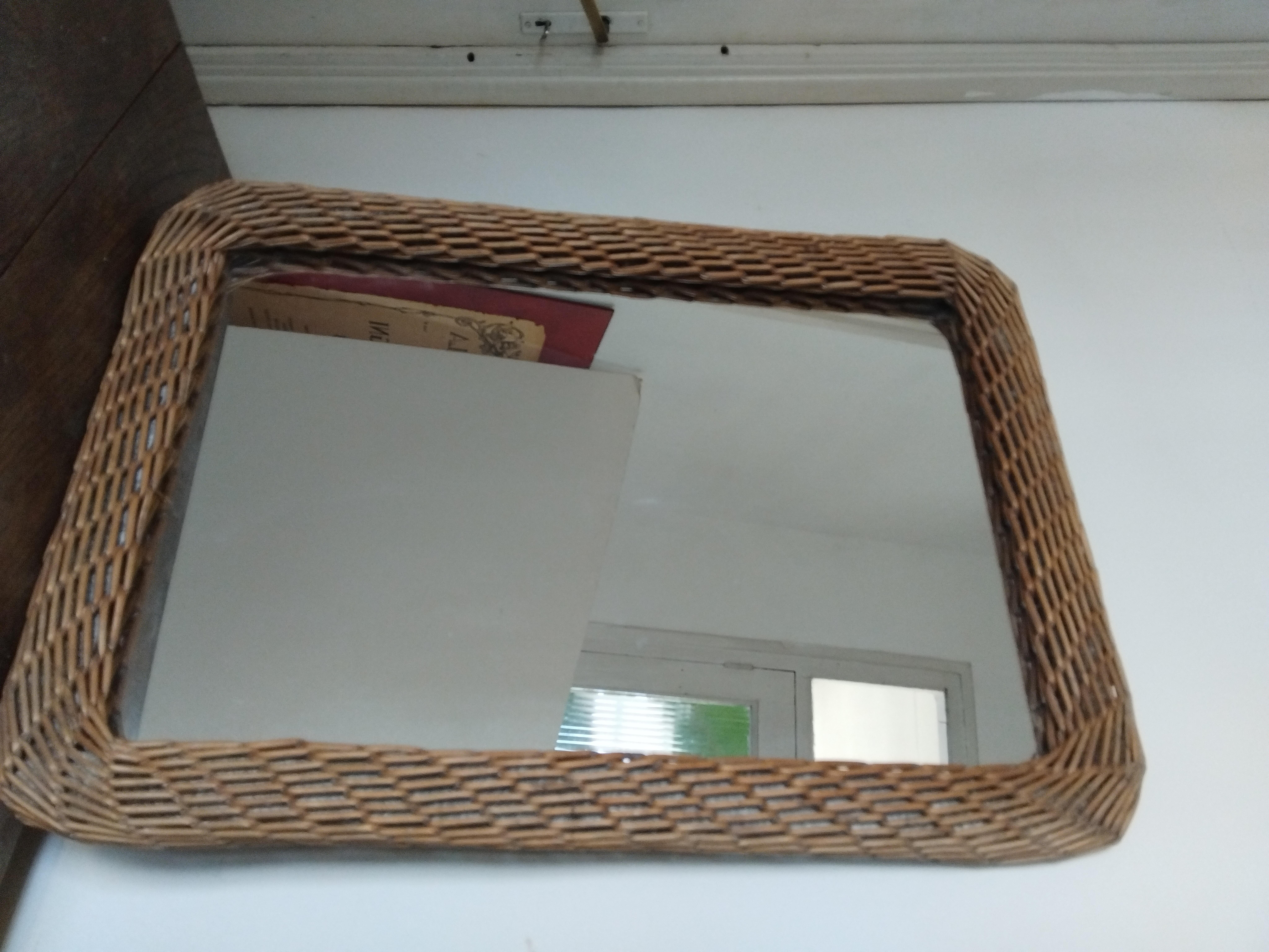 Italian Mirror Wiker Rectangular Shaped For Sale