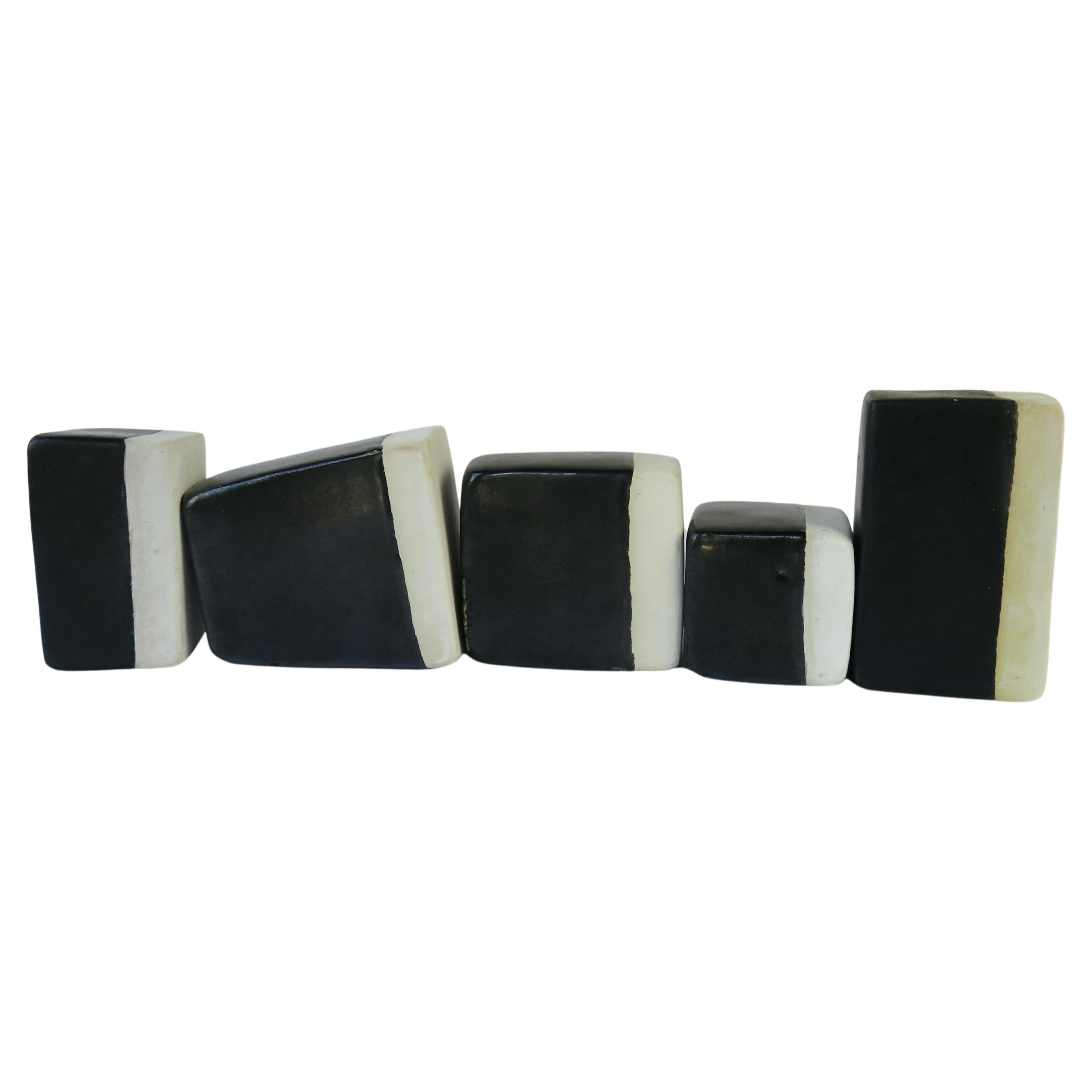5 Glazed Black and White Stackable, Moveable Blocks