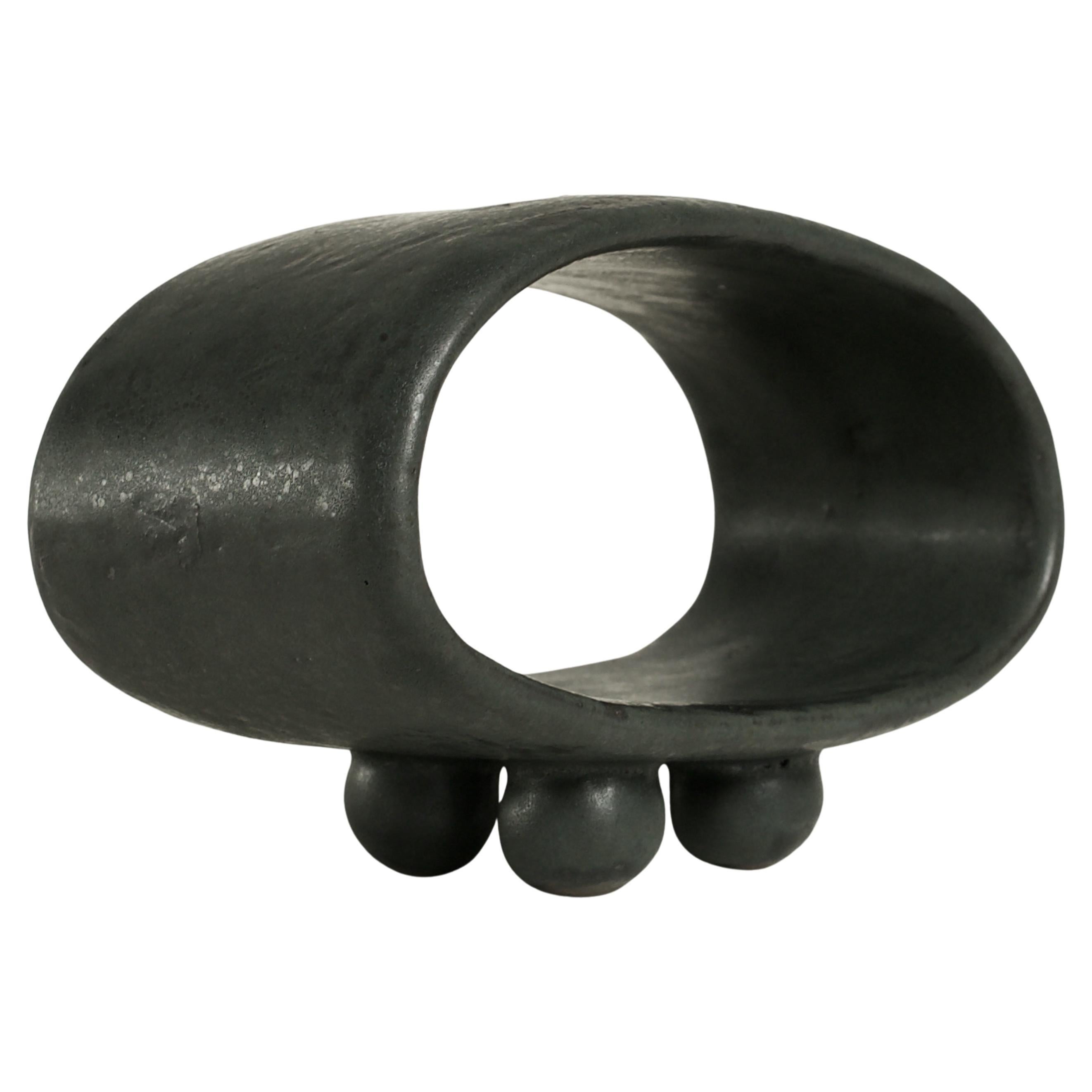 Black with Dark Green Undertones Hollow Ceramic Sculpture Ball Feet, Hand Built For Sale