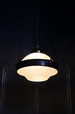 Early 20th Century Holophane Prismatic Glass and Brass Pendant Light