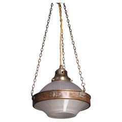 Early 20th Century Holophane Prismatic Glass and Brass Pendant Light