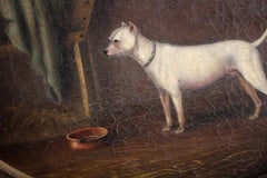 Scuola naif inglese, primi del XIX secolo. Olio su tela. Bull terrier bianco