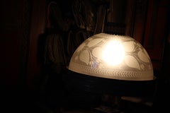 Early 19th Century Gilt Bronze Tole Ware Etched Glass Sinumbra Fluid Table Lamp