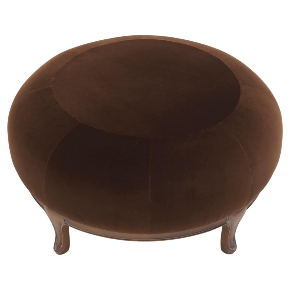 PLUMP/P Upholstered Brown Pouf in Solid Walnut Wood and Cotton Velvet For Sale