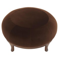 PLUMP/P Upholstered Brown Pouf in Solid Walnut Wood and Cotton Velvet