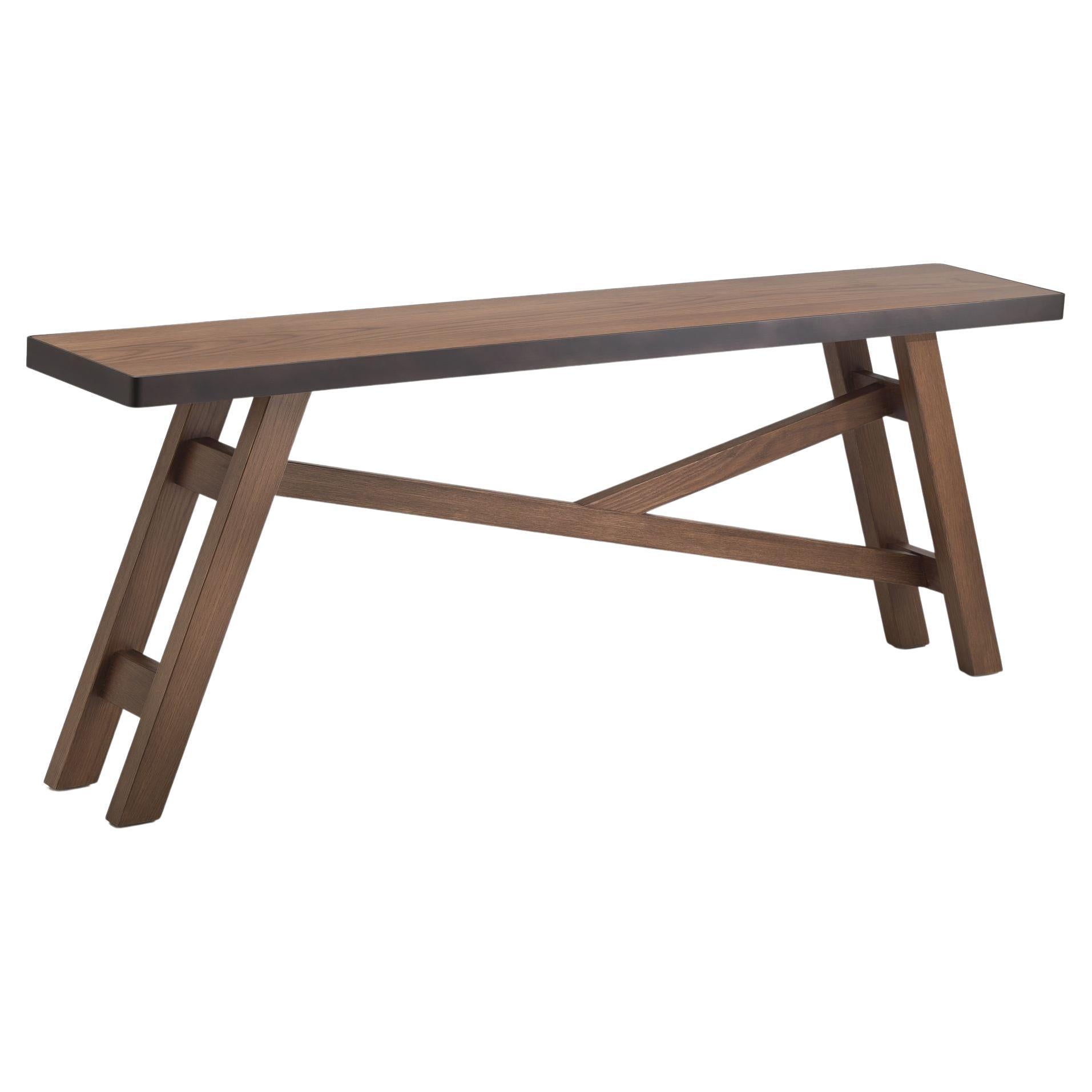Table console en chêne massif sculpté à la main et plateau en métal BULLE Brown