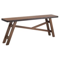 Table console en chêne massif sculpté à la main et plateau en métal BULLE Brown