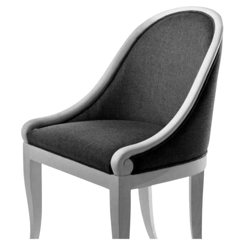 MUFF Gray Armchair with Rounded Back in Solid Wood Covered with Flannel For Sale