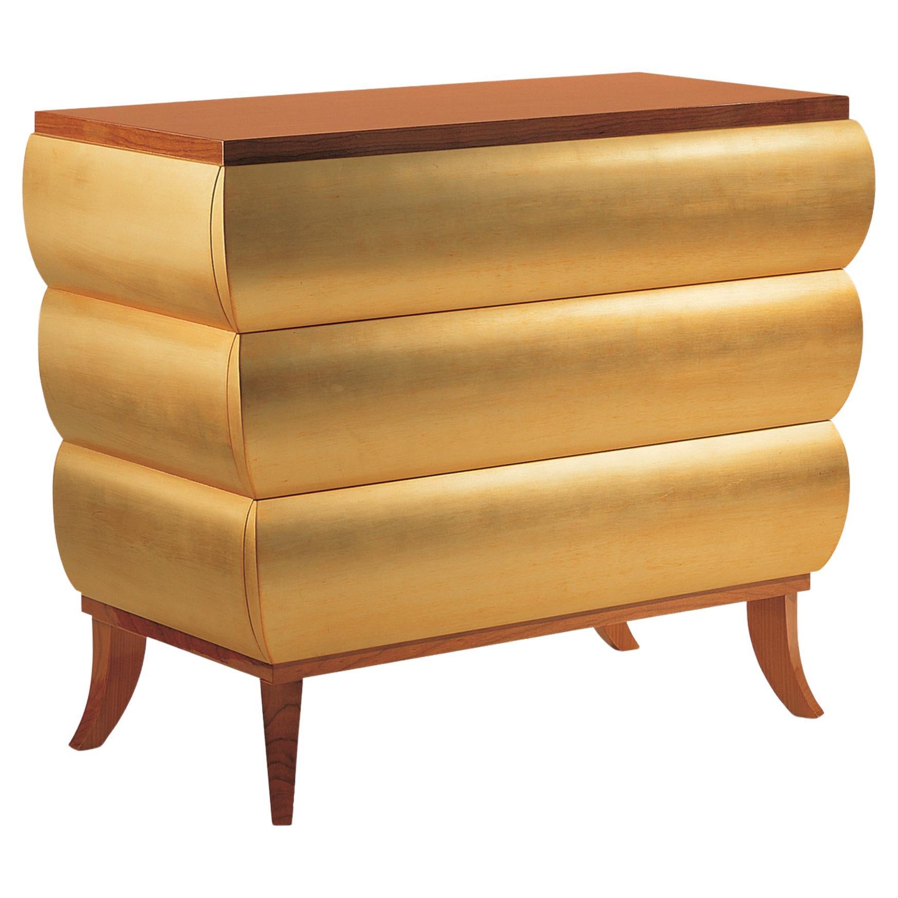 REMIDA Chest of Drawers in Cognac Finish and Coppered Gold Structure For Sale