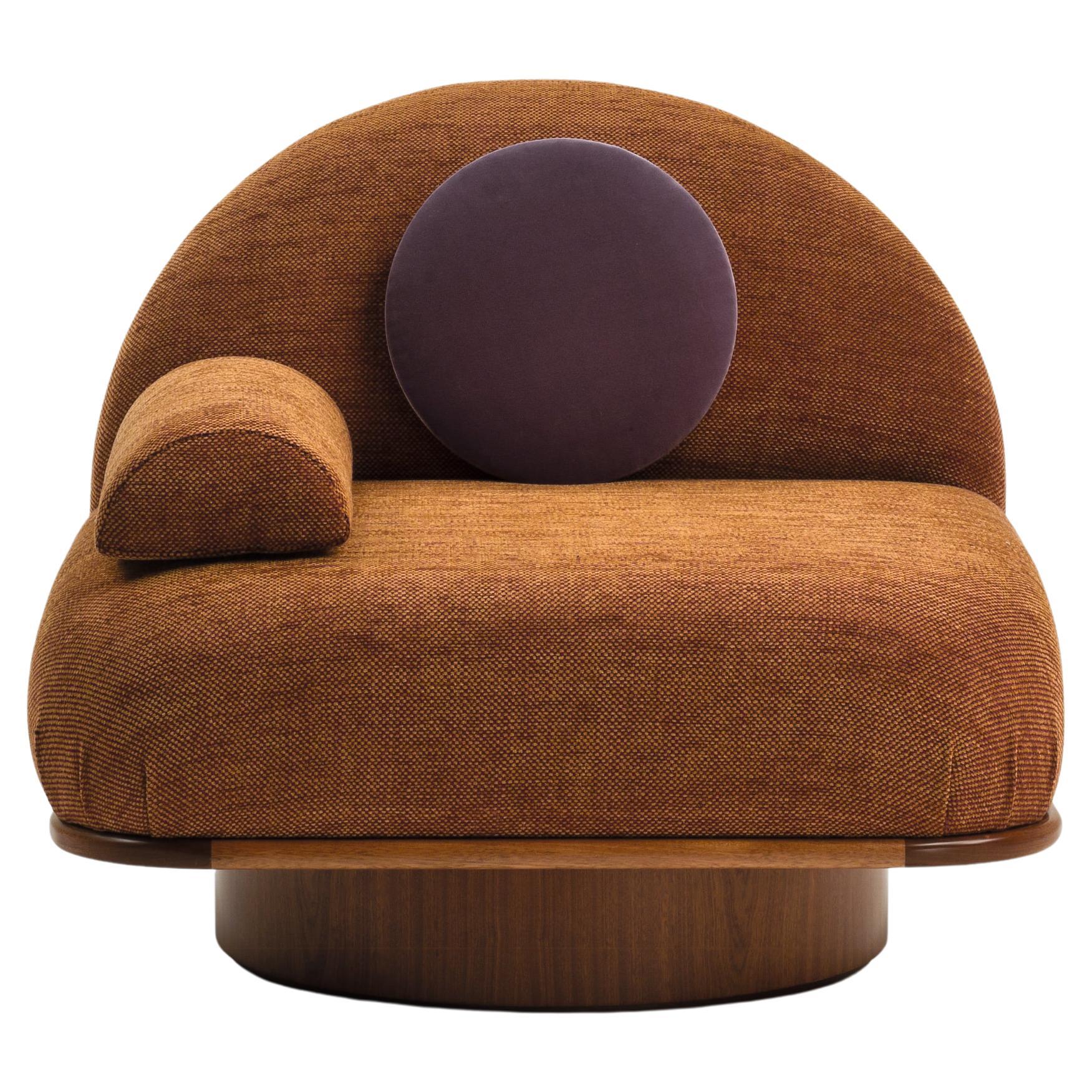 THUMB Armchair in Mahogany and Maple Wood with Padded Seat and Back For Sale