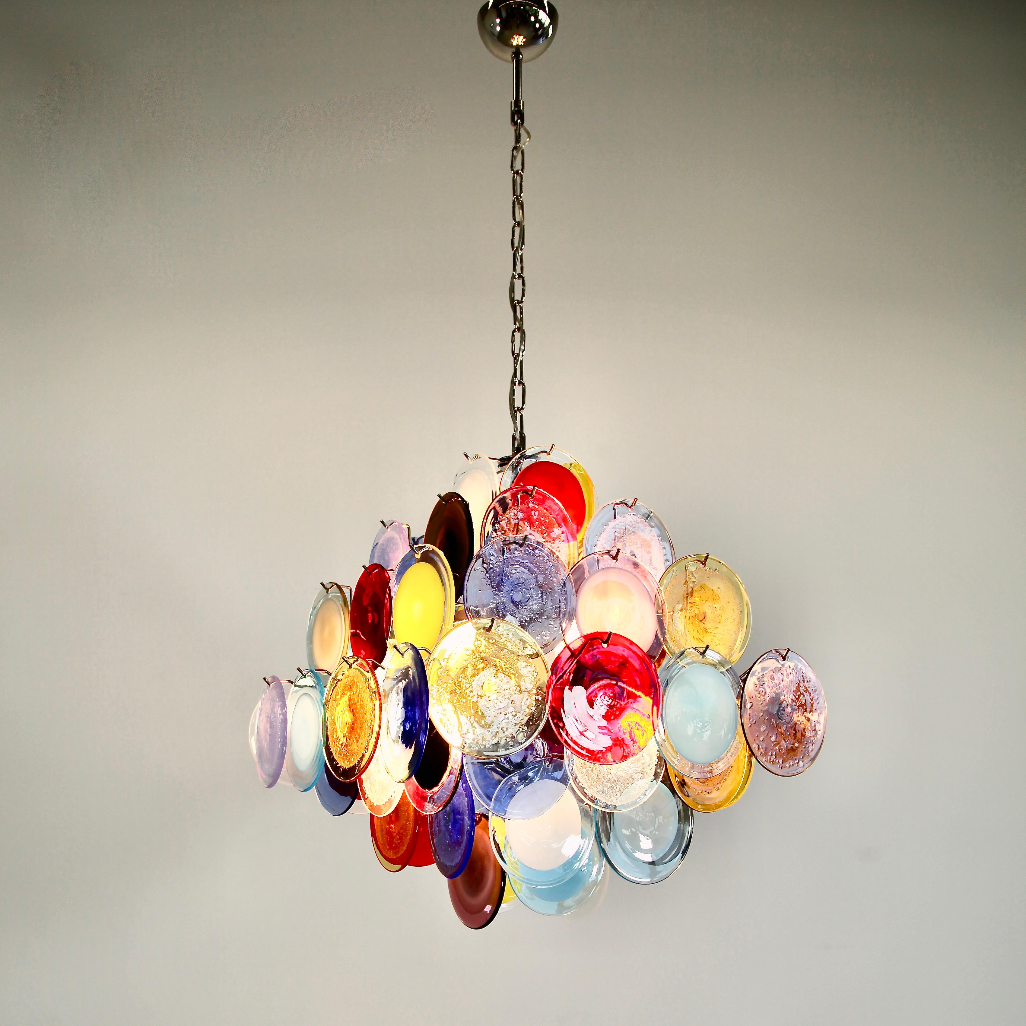 Contemporary Murano Glass Chandelier with Multicolored Glass Disks