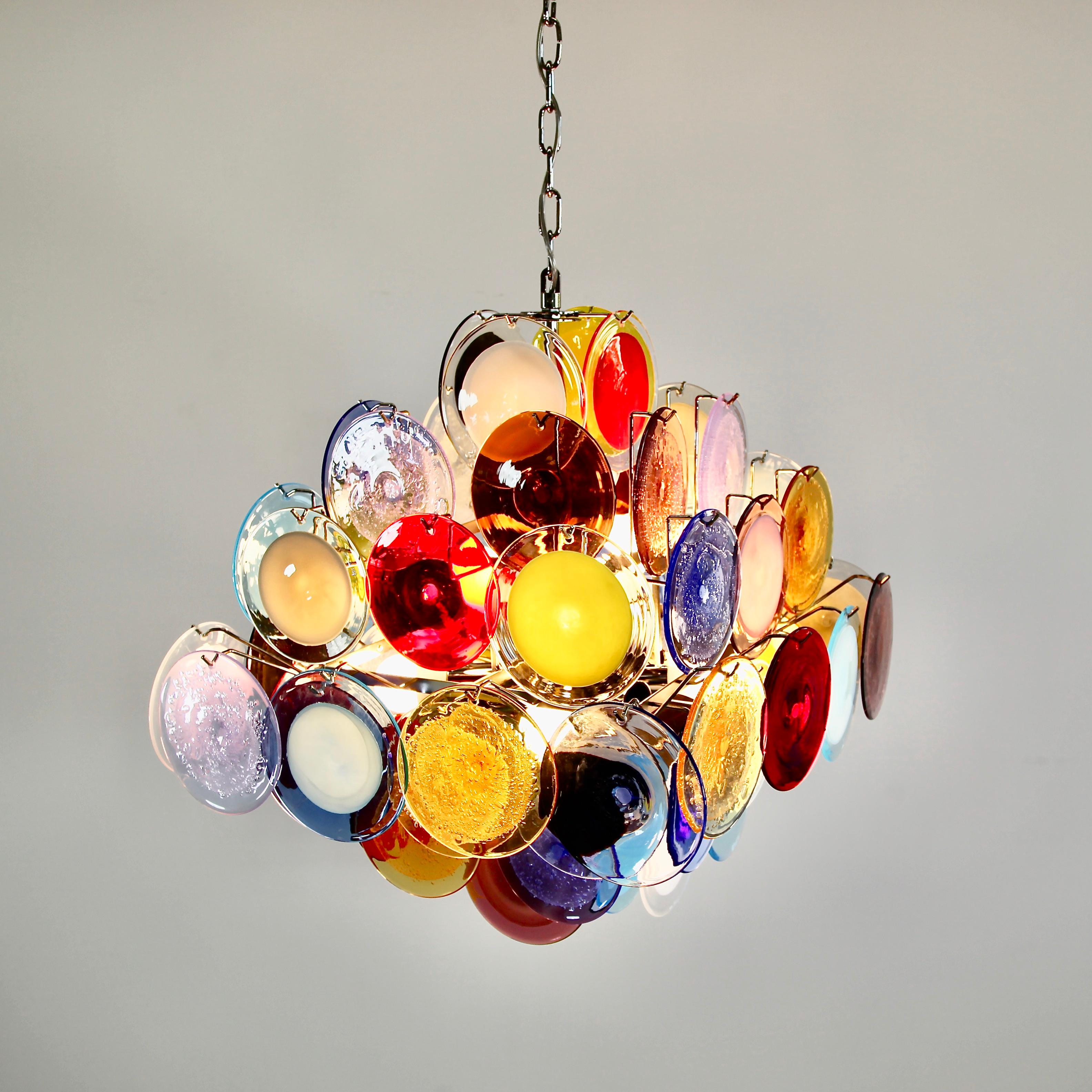 Italian Murano Glass Chandelier with Multicolored Glass Disks