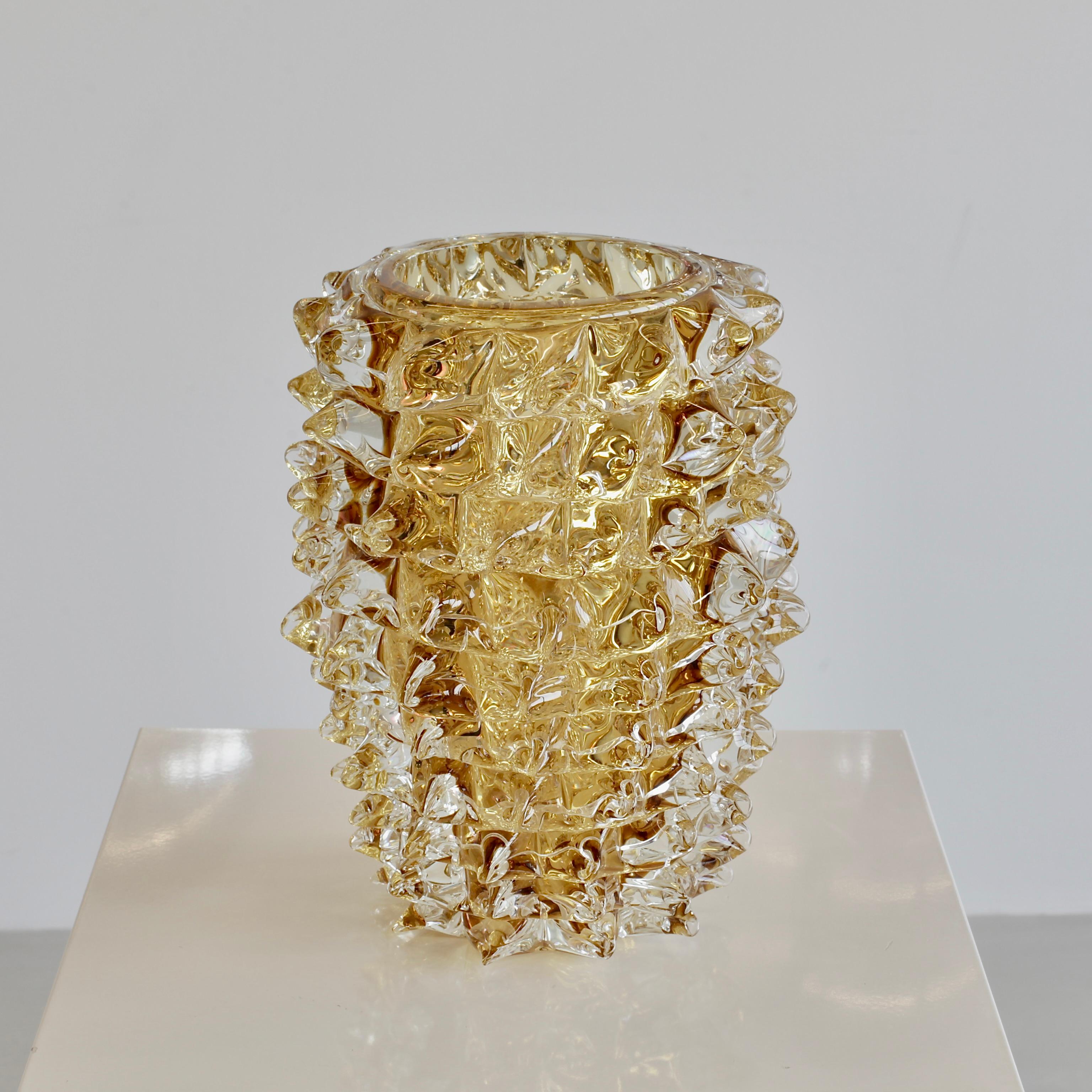 Blown Glass Murano Glass Vase, Italy ' Yellow Spikes'