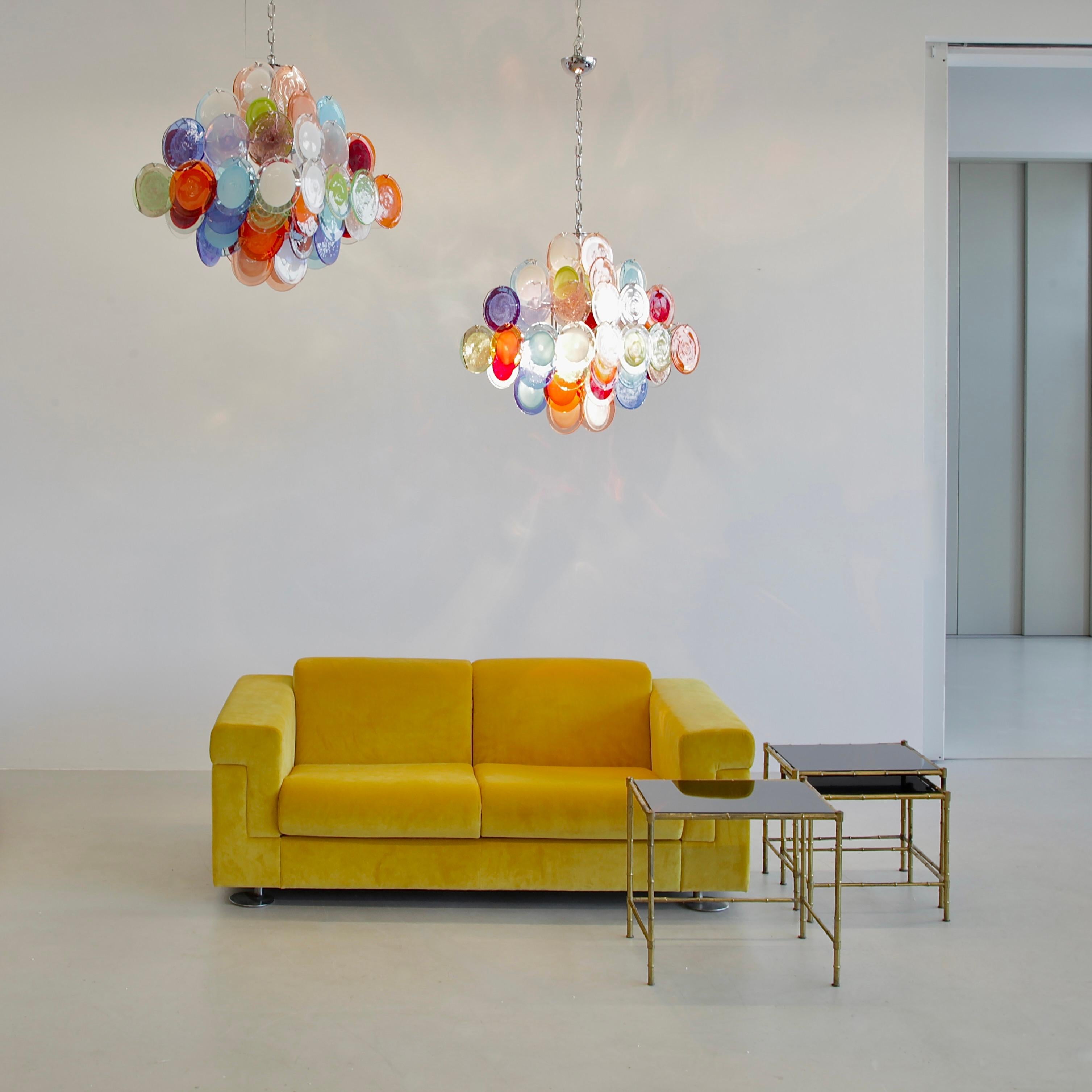 Metal Multi-Colored Murano Glass VISTOSI Chandelier, 1980s For Sale